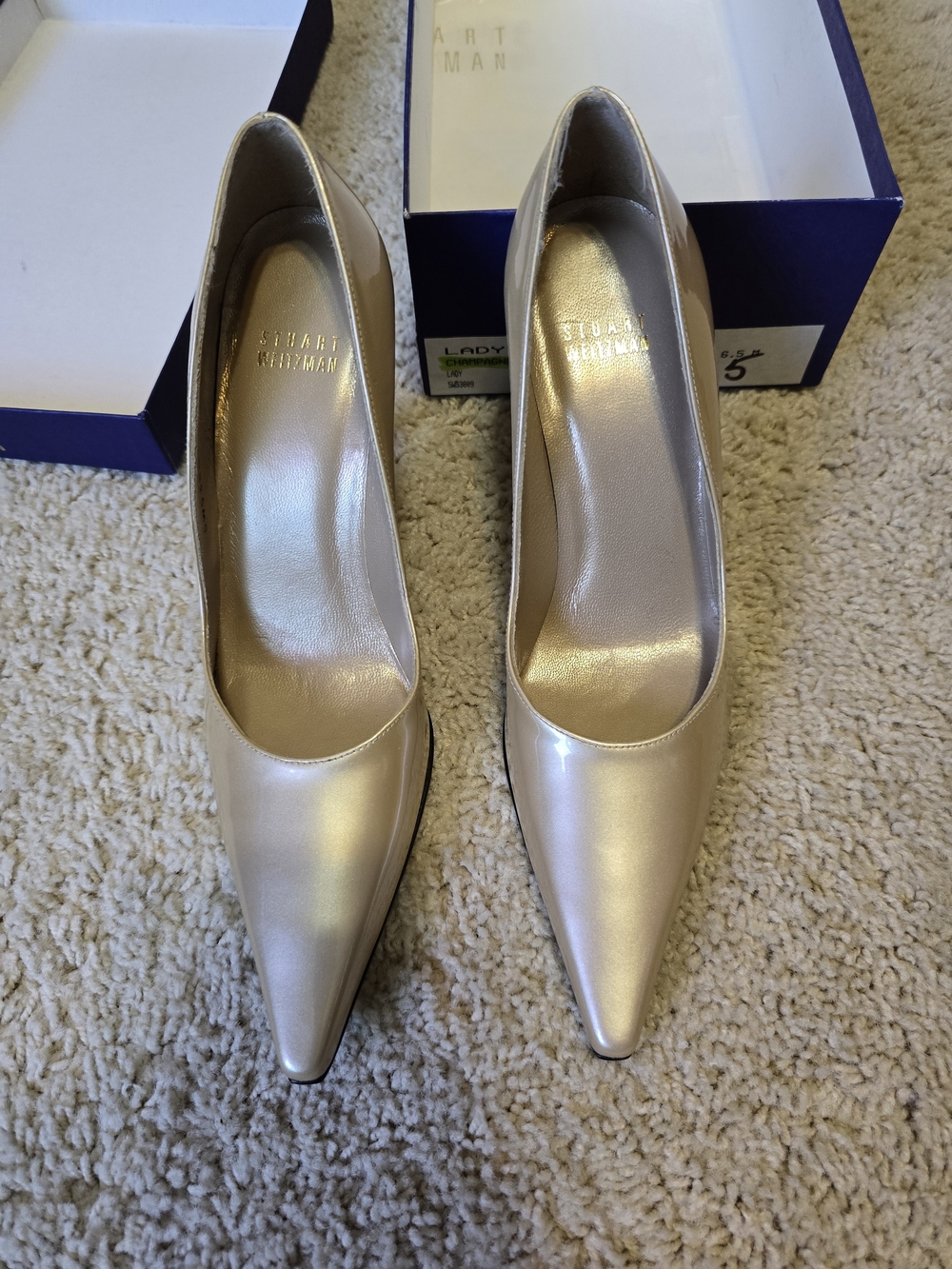 Stuart Weitzman Metallic Champagne Pointed-Toe Pumps